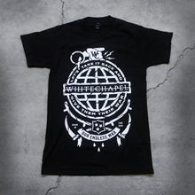 Load image into Gallery viewer, Image of the front of a black tshirt against a grey concrete background. There is a graphic of a white grenade and in there is a globe in the center of it with the text &quot;whitechapel&quot; over it. Around the globe are the words &quot;lets take it back and give them their war&quot;. The top of the grenade has WC on it in white. Below the grenade in a white banner with black text reads &quot;our endless war&quot;. In small white text reads made in the usa. 
