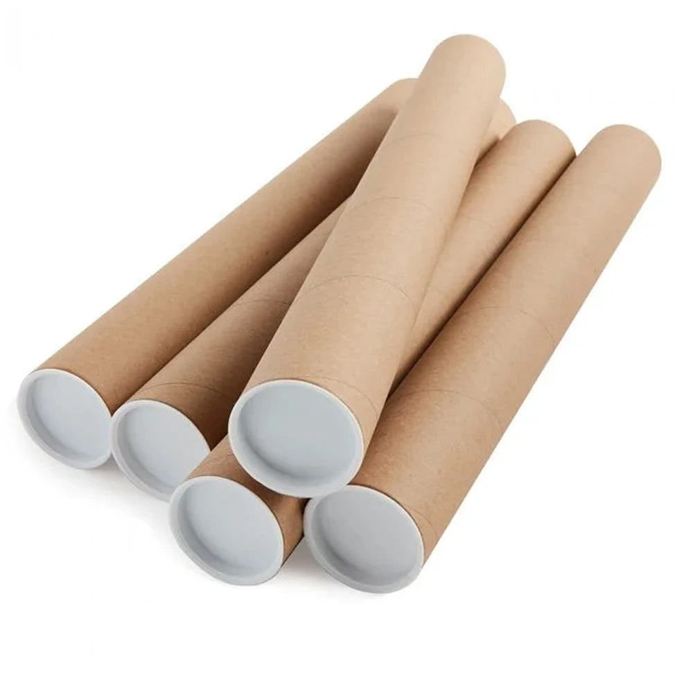 stacked of poster tubes on a white background
